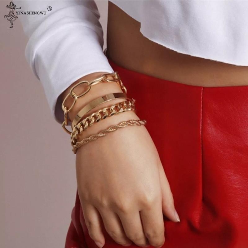 

Hip-hop Punk Curb Cuban Chain Bracelets Set for Women Miami Boho Thick Gold Color Charm Bracelets Bangles Fashion Chain Jewelry