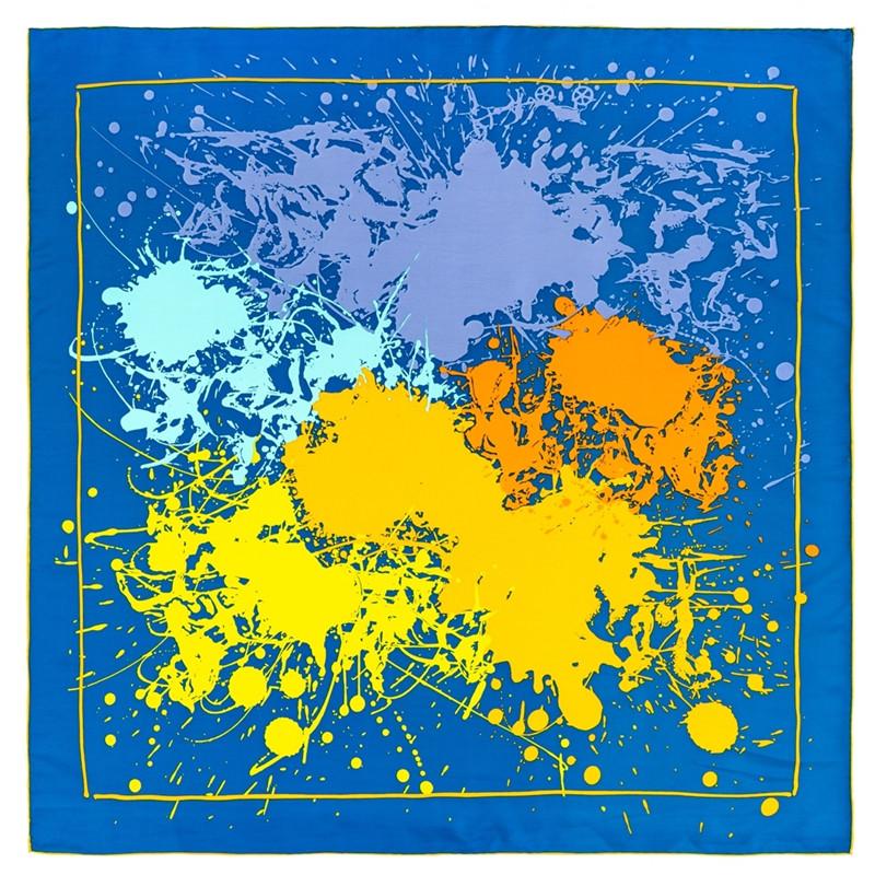 

POBING Manual Hand Rolled Twill Silk Scarf Women Splash Ink Print Square Scarves Echarpes Foulards Femme Wrap Bandana Hijab 90CM