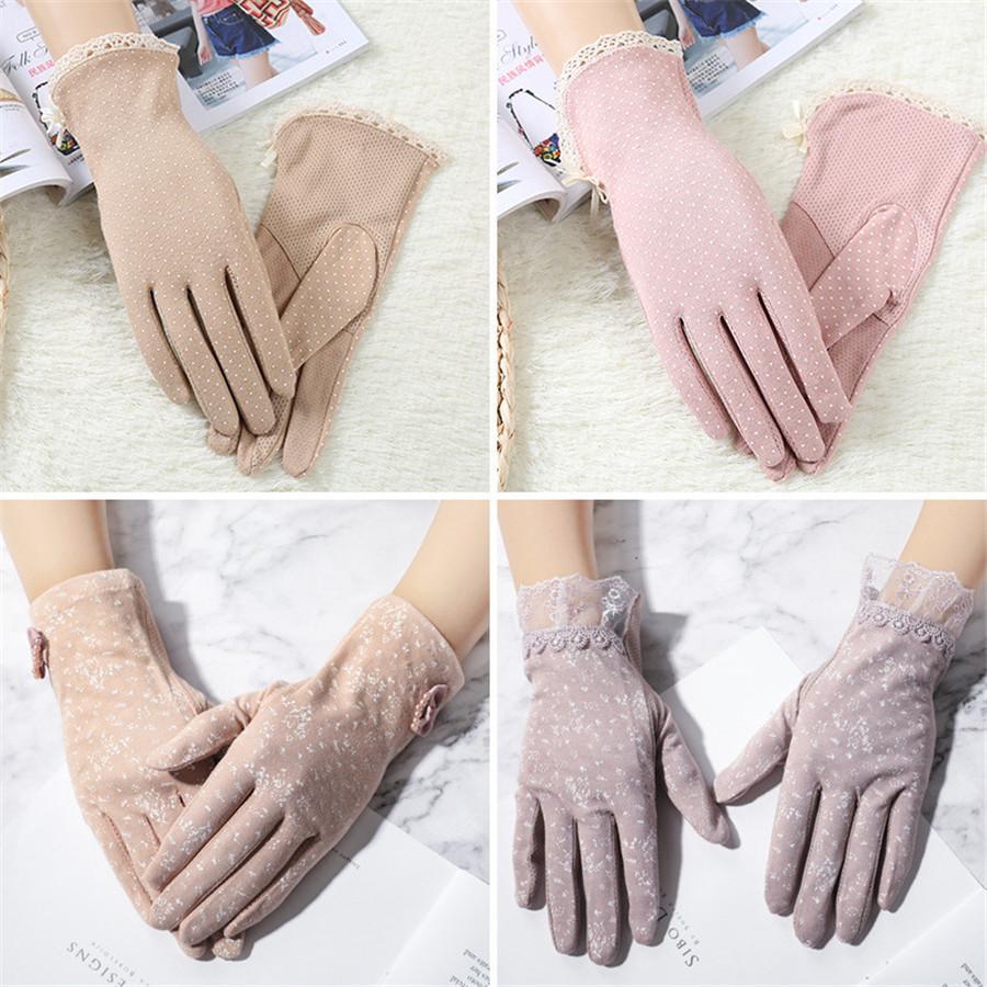 

Pure Cotton Polka Dot Lace Sunscreen Gloves Touch Screen Women's Driving Slip-resistant Gloves Summer Female Cycling Sun Protection Glo, Grey