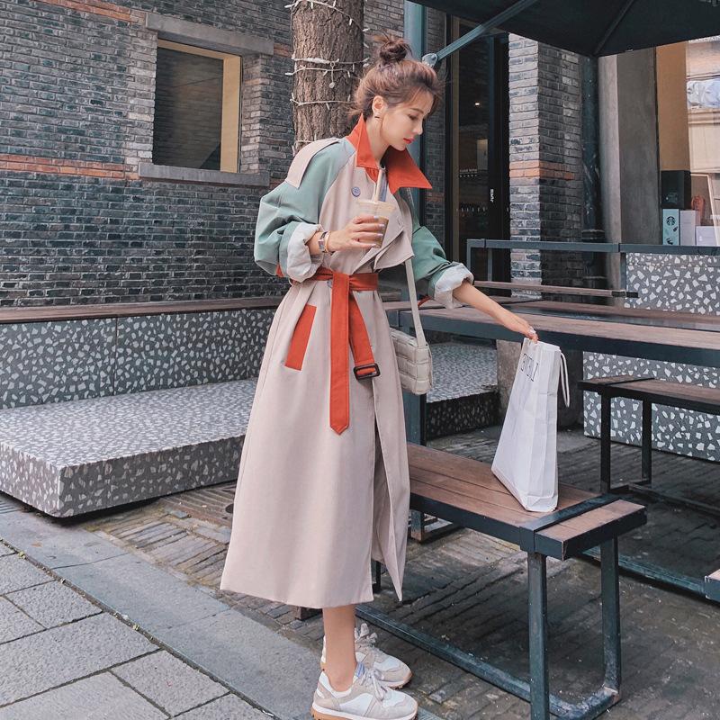 

Women' Trench Coat Mid-Length 2020 Spring And Autumn Contrast Stitching Loose Temperament British Style Over The Knee Top, Short