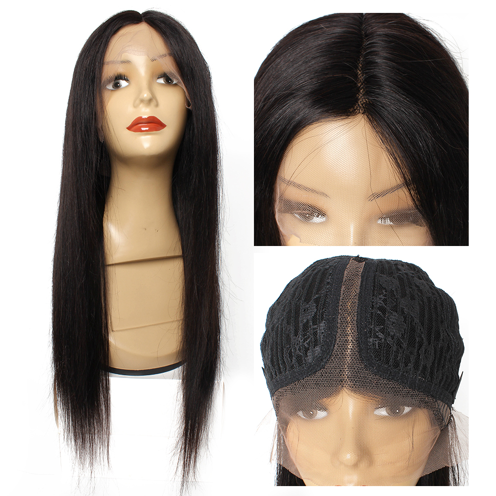 

10-28 inch T part lace front wig straight human hair wigs 150% density middle part Brazilian 13*1 lace wig for women, Natural color
