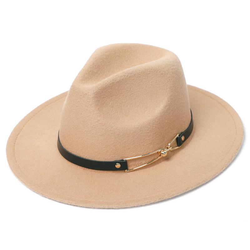 

Men Women Wide Brim Wool Felt Fedora Panama Hat with Belt Buckle Jazz Trilby Cap Party Formal Top Hat, Black