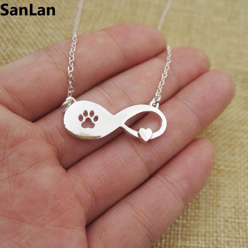 

Pendant Necklaces 1pcs Lovely Fashion Cat Pets Jewelry Dog Print On Infinity Heart Necklace Women Girl Friend Gift SanLan