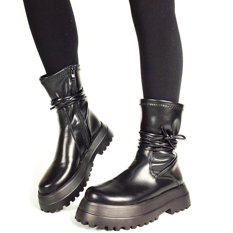 

Brand Female Platform Fashion Chunk Heels Punk Combat Mid-Calf Boots Cool Stylish Autumn Shoes Woman Size 43, Black