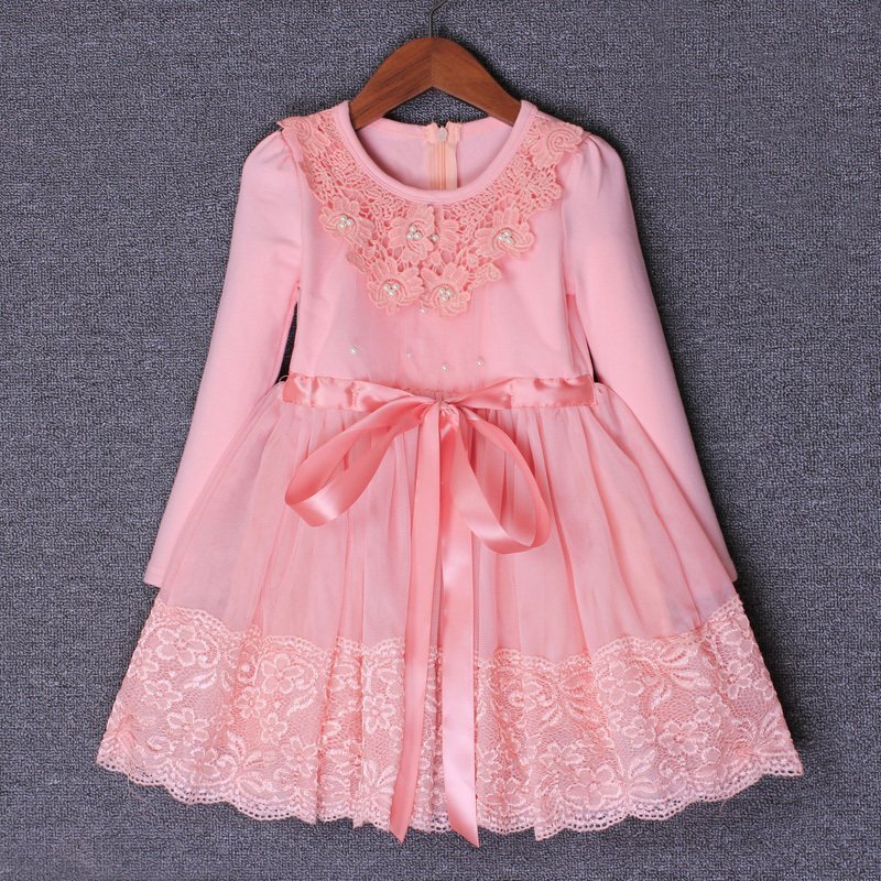 

2021 New 3-9years Autumn Flowers Pearls Girls Clothing Princess Party Birthday Dovetail Es Girl Costume Kids Pinkpurple Ufhx, Lavender