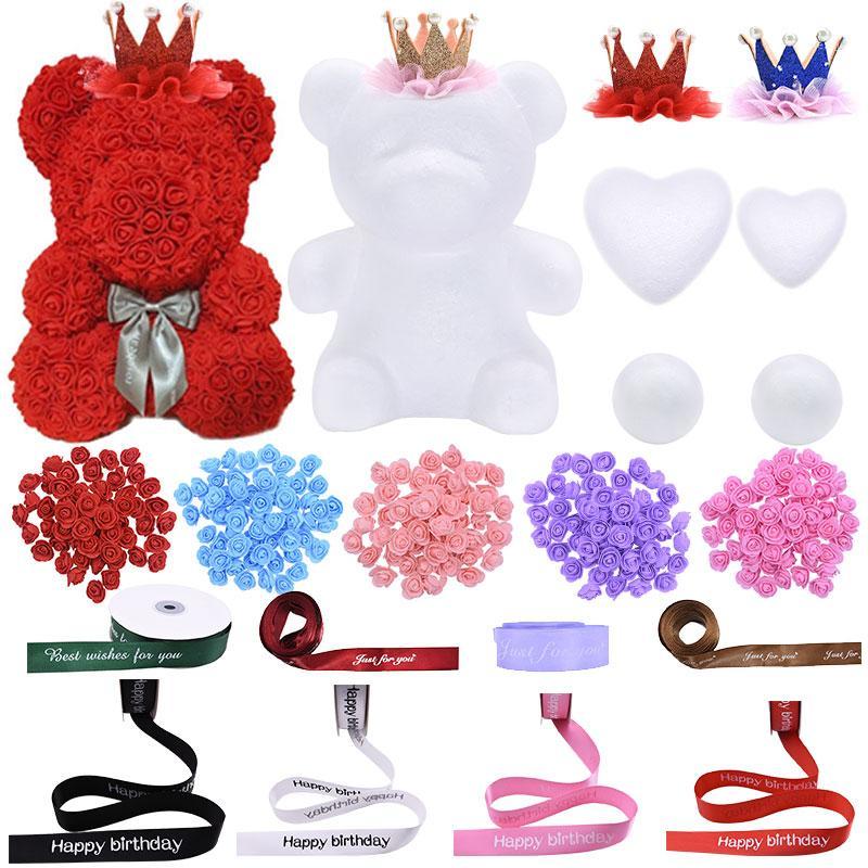 

Polystyrene Styrofoam Foam Bear White Heart Ball DIY Rose Bear Craft For Birthday Party Wedding Decoration Christmas Ornament1, B15 gray-5m