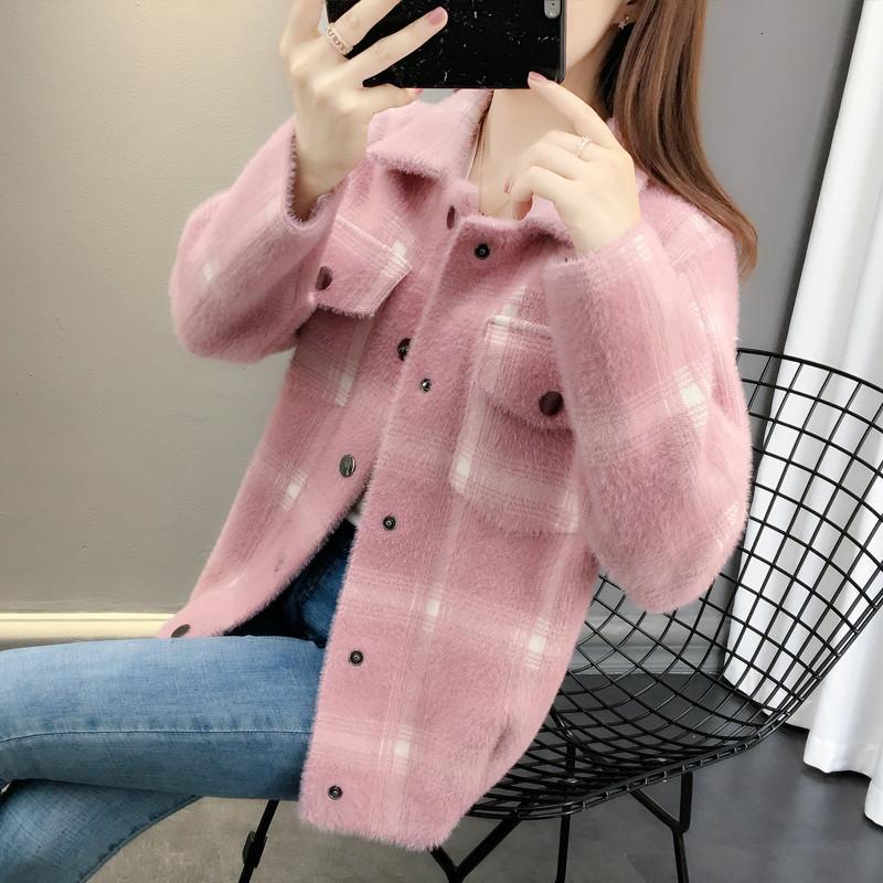 

2021 Autumn New Women's Sweater Coat Thicker Warm Female Mink Cashmere Knit Cardigan Ladies Short Jacket Outerwear Top Mujer 604 Fd9h, Pink
