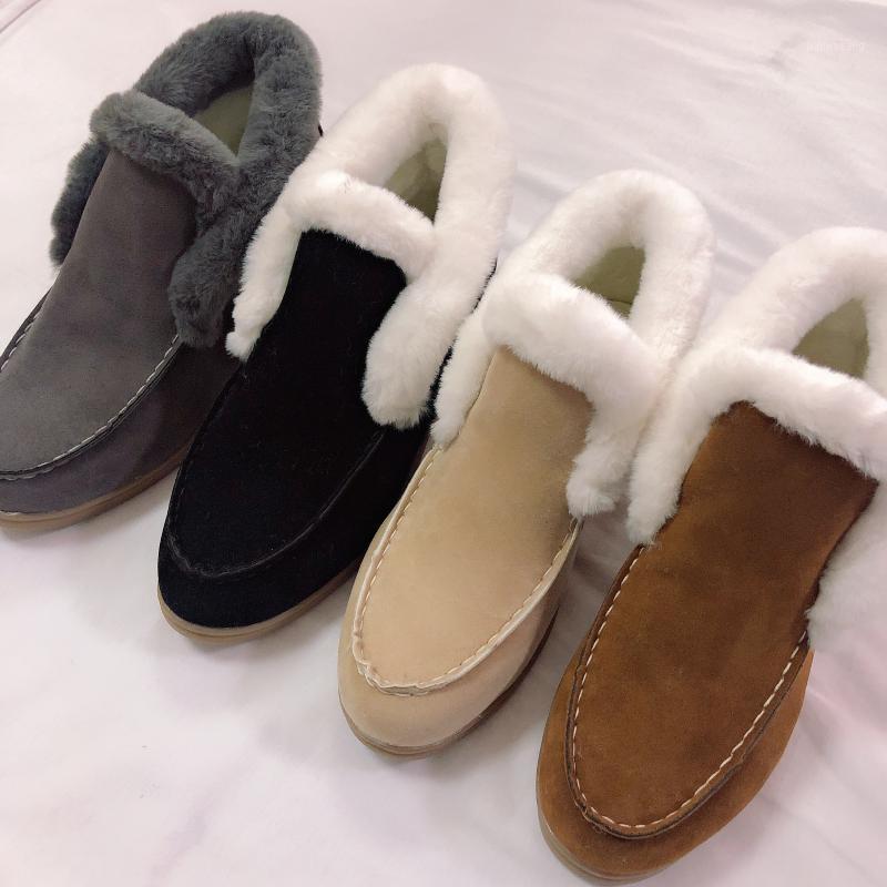 

Winter Women's Ankle Boots Fur Warm Autumn Winter Women's Flat Shoes Slip-on Snow Boots for Women Soft Fashion1, Brown