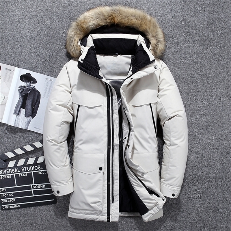 

NEW -40 Degrees Top Quality White Duck Down Jacket Men Thick Winter Big Fur Collar Warm Parka Waterproof Windproof 201114