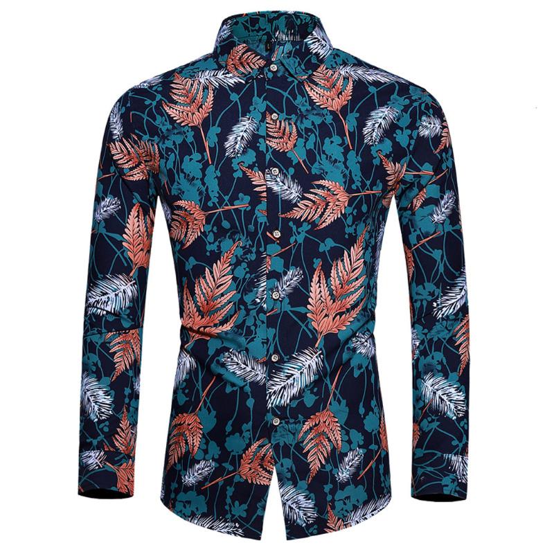

Womail 2020 New Arrivals High Quality Men's Fashion Hawaiian Style Leisure Printing Long-sleeved Shirt Tops Blouse Men Print, Wh