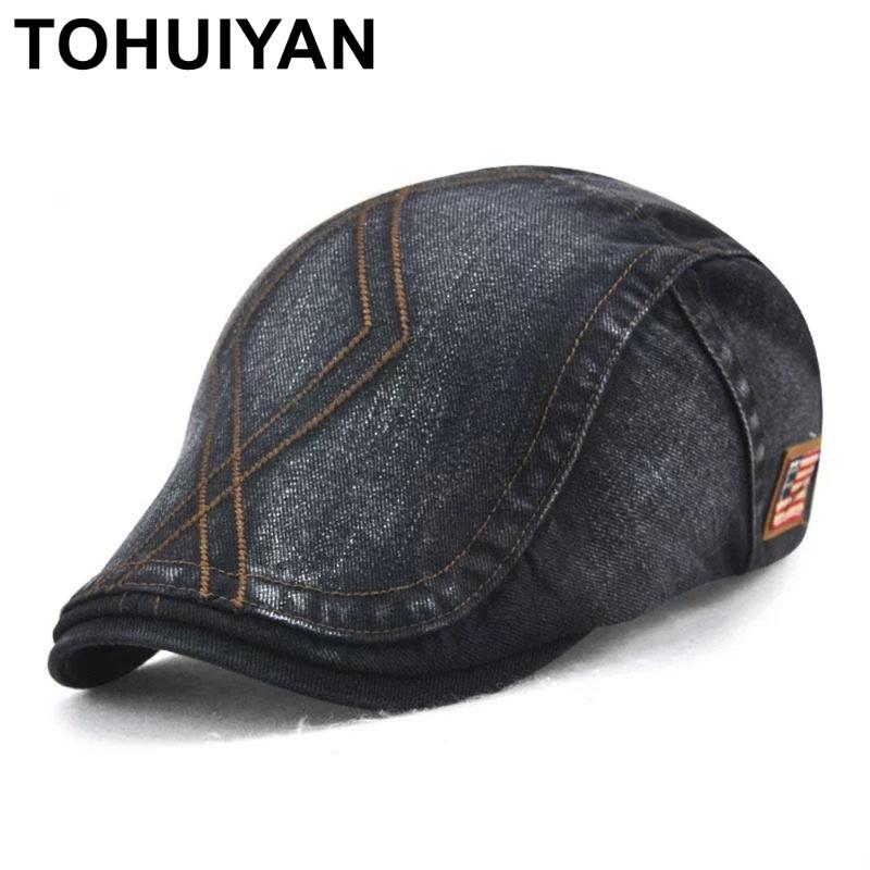 

TOHUIYAN Mens Cotton Newsboy Hat Vinage Beret Cap Duckbill Visor Boina Flat Caps Male Adjustable Peaked Hats Classic Cabbie Hats, Black