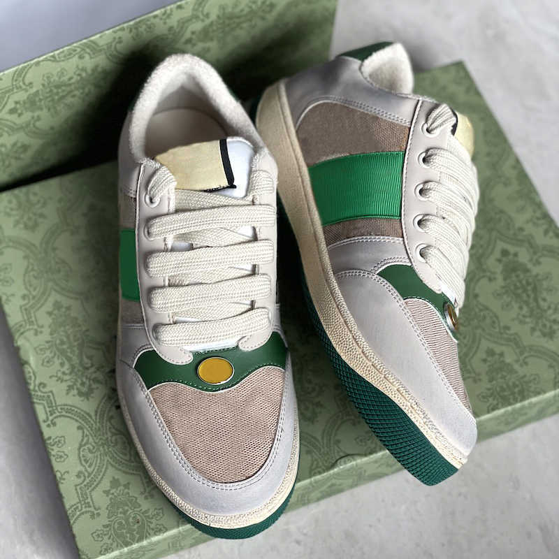 

2021 Men Designer Screener leather Sneakers shoes Dirty Women Trainers Vintage Luxury CGreen Red Stripe Ladies trainer with box size 35-46, Color 1