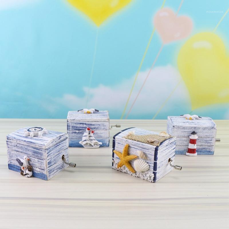 

Cute Mediterranean Style Ocean Wooden Hand Music Box Music Theme Castle In The Sky for Kids Girl New Year Gift Home Decoration1