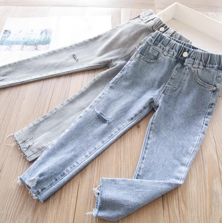 

2021 new arrival girls denim holes Long pants spring fashion girls jean pants 2-7 years YL165, Blue