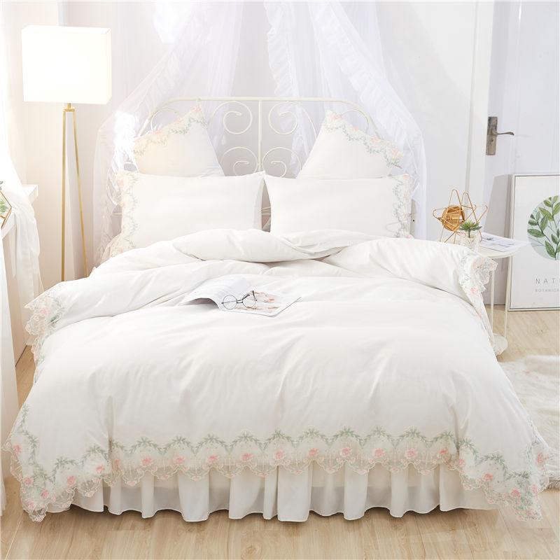 

White lace Bedding set girls women king queen  size bed cover set korean 3/4pcs duvet cover bed skirt pillowcases bedclothes, Style6