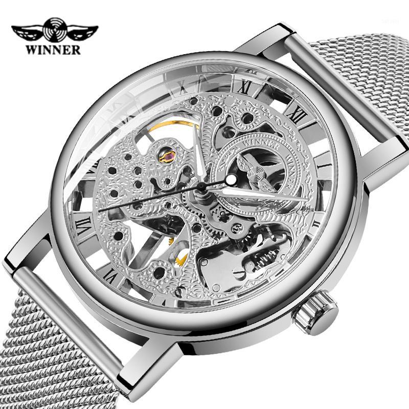 

WINNER Fashion Men Mechanical Watch Men Stainless steel Skeleton Hellow Hand wind Automatic Wristwatch Relogio Masculino1, Black