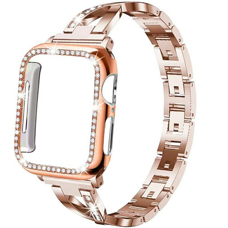 

Stainless Steel Strap Bracelet Bling Case for apple watch Series 7 6 5 4 3 SE X-Style Diamond Band Cover