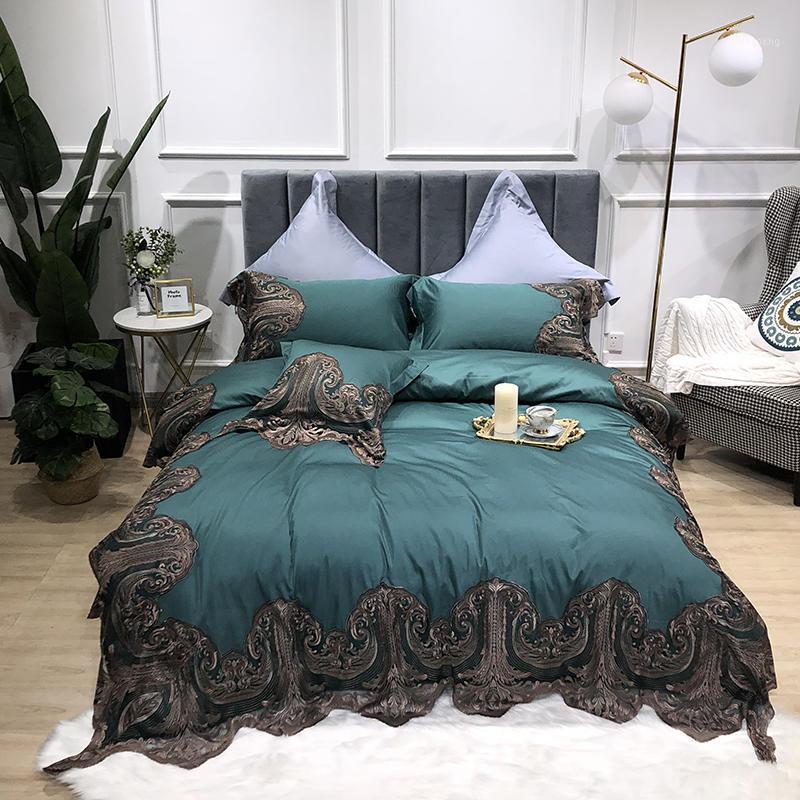 

42 Cotton Ultra Soft Silky Bed Sets Shabby Lace Bedding Set for Girls Bed sheet set Pillow shams 4Pieces Queen King size1, Color 4