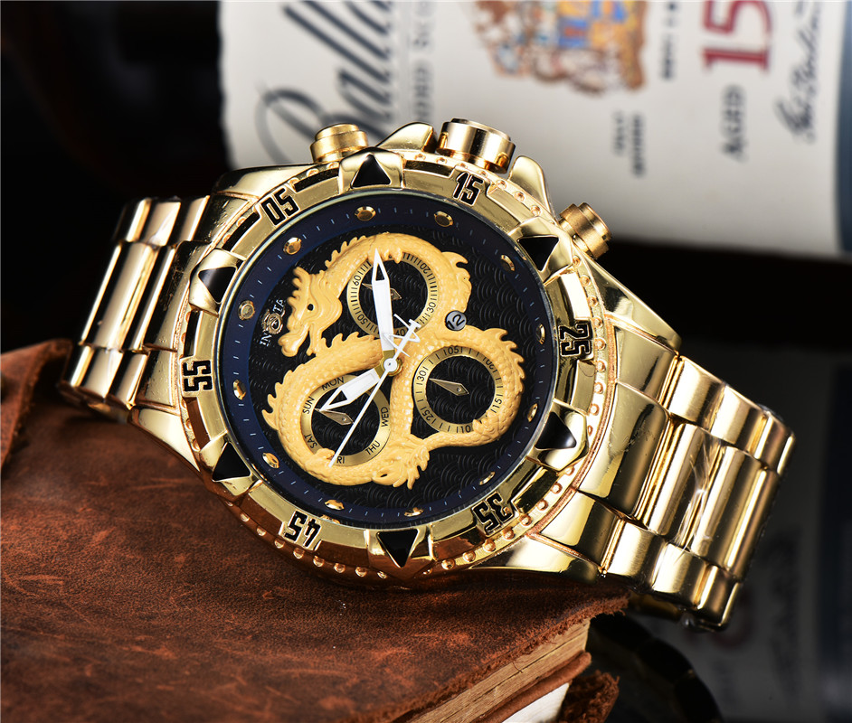 

New INVICTA Luxury Brand Mens Quartz Watch Calendar Waterproof Stainless Steel Watchs Reloj de hombre, Tool