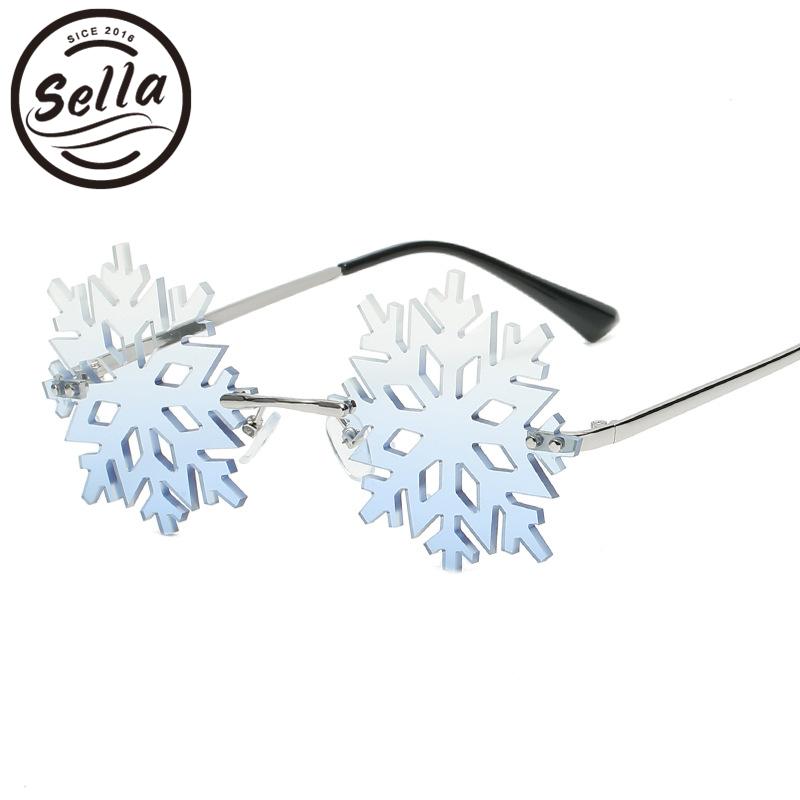 

Sella New Fashion Christmas Snowflake Sunglasses Men Women Irregular Rimless Gradient Lens Party Glass Eyewear
