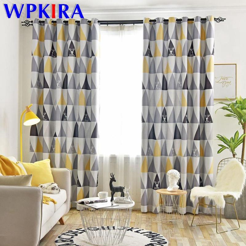 

Nordic Modern Blackout Curtains Yellow Blue Strips Triangles Printed Window Drapes for Living room Kids Bedroom Cortinas AD315&3, White tulle