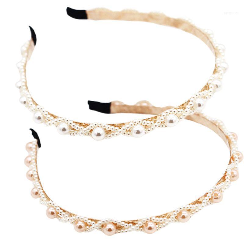 

Korean Female Luxury Hair Hoop Handmade Imitation Pearl Braided Beaded Bandana Wedding Banquet Jewelry Metal Headdress1