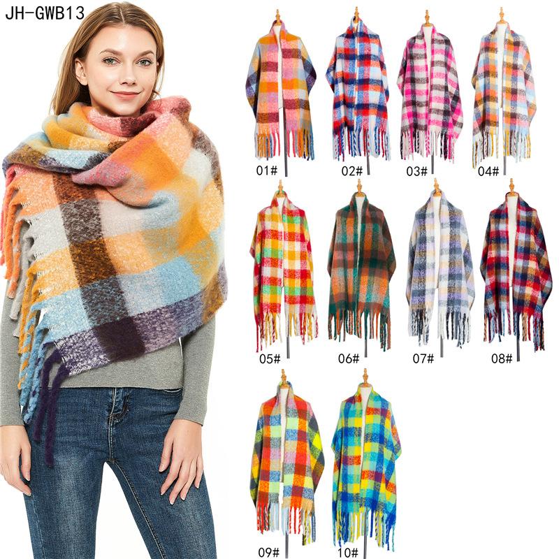 

Scarves Warm Scarf For Women Plaid With Tassels Square Winter Bandana Female Shawl And Wraps