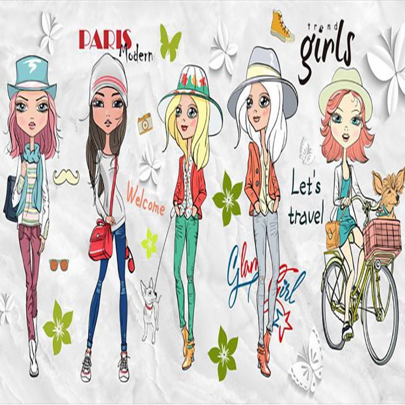 

Dropship Custom 3d Mural Personalized Hand Painted Cartoon Girl Fashion Show Background Wallpaper High Definition Mural, As pic