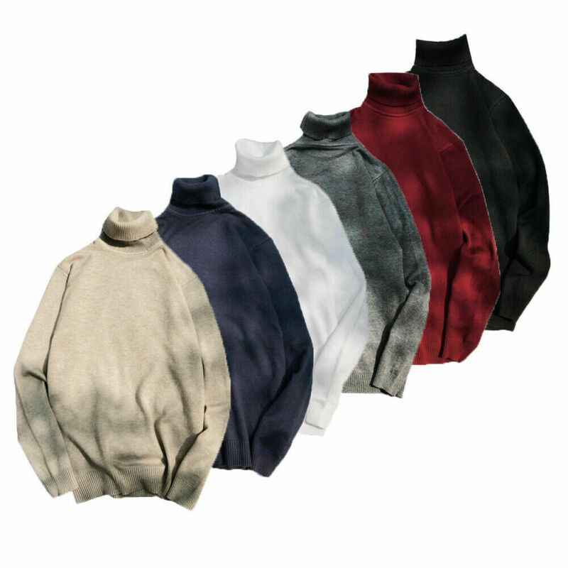 

Winter Fashion Mens Solid Knitted Sweater Slim Fit Knitted High Neck Pullover Jumper Turtleneck Tops, Black