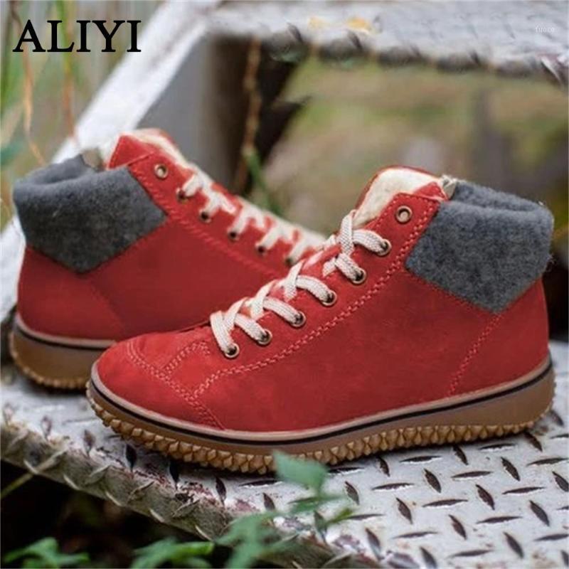 

Women Ankle Boots 2020 Autumn Winter Lace-Up Comfortable Round Toe Ladies Warm Snow Shoes 35-43 Larged-Size Female Flats1, Grey