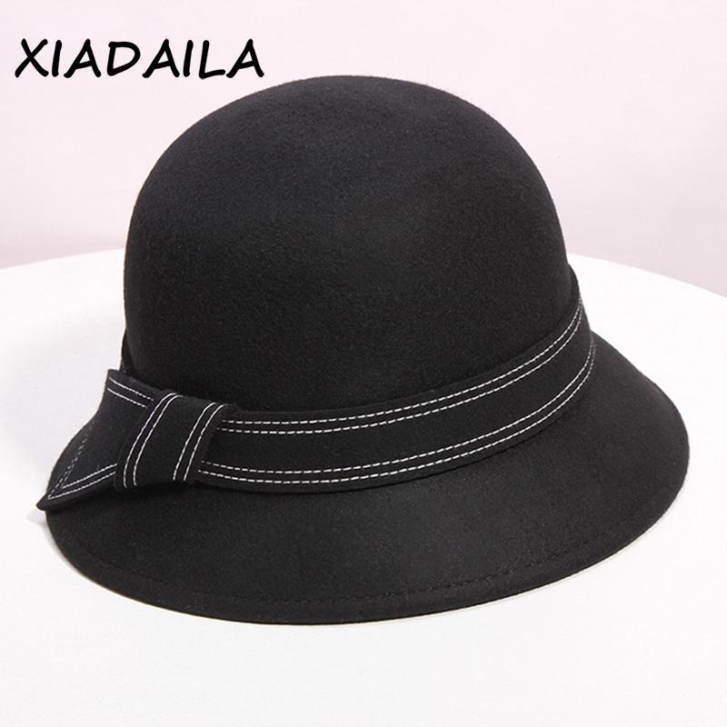 

Women's Fisherman's hat autumn wool versatile hat autumn winter adjustable bowler British lady's woollen1, Black