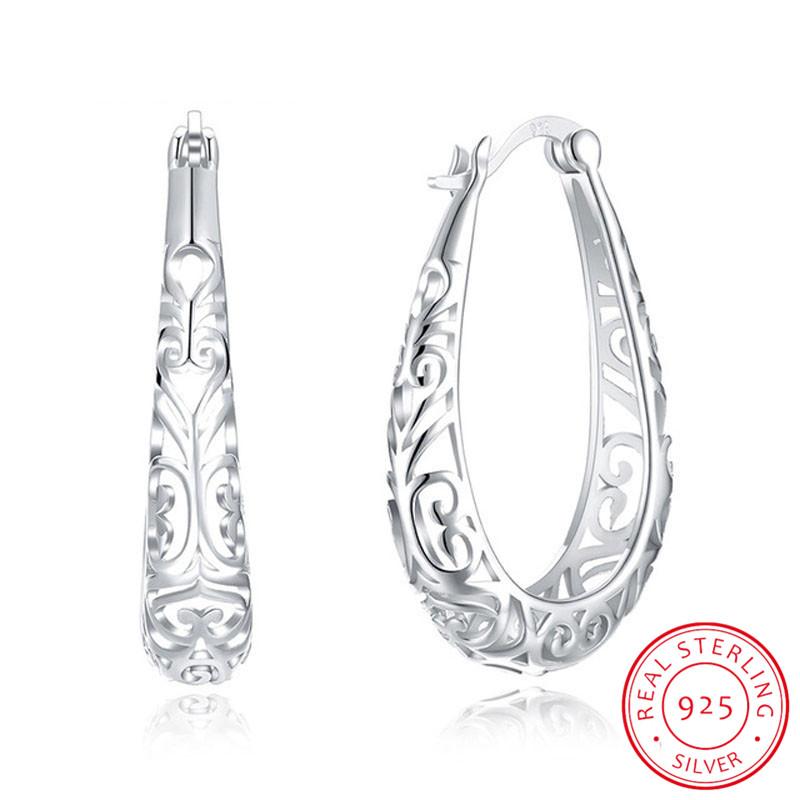 

Hot Sale Hollow Big Hoop Earrings for Women Female Simple Design 925 Sterling Silver Brinco Jewelry