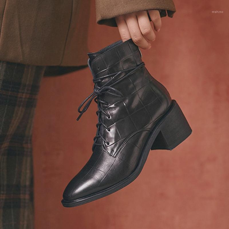 

Bottes femme 2020 new winter shoes women's ankle boots cow leather handmade retro elegant office lady ankle boots mujer1, Black