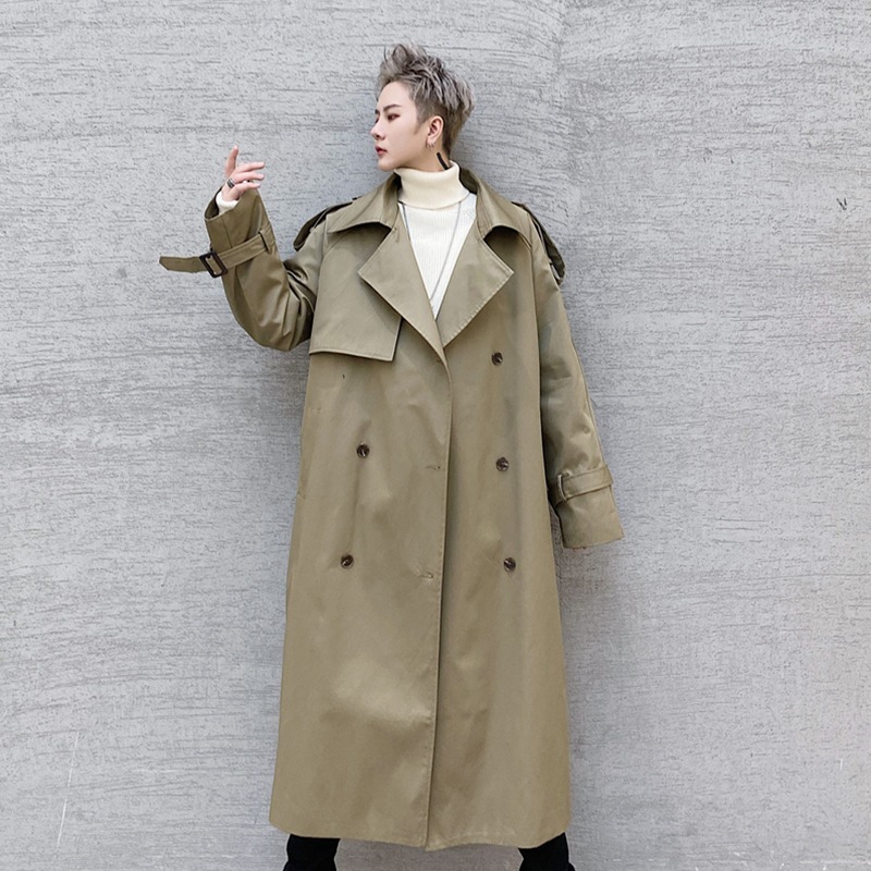 

2020 Double Breasted Male Vintage Long Belt Trench Outerwear Female Streetwear Coat Khst, F413