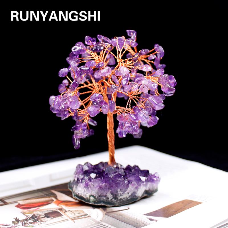 

Runyangshi 1pcs Crystal Tree Amethyst Quartz crystal Cluster Base Bonsai Lucky Money Tree Sculpture Home office Decoratio