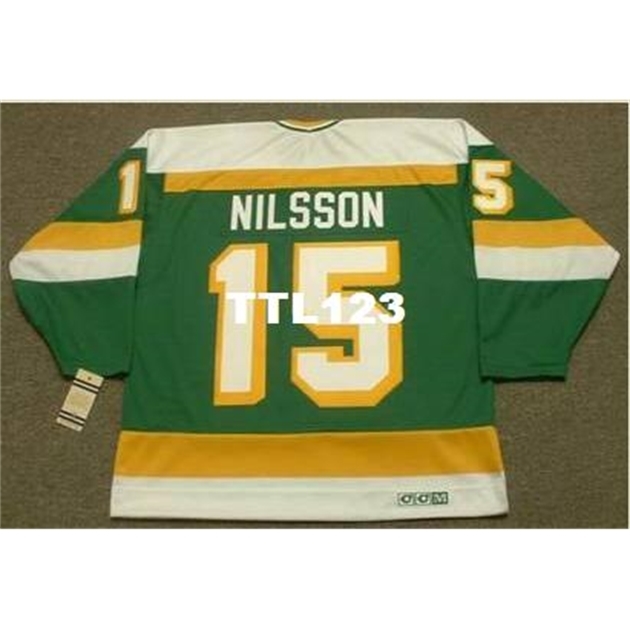 

740 #15 KENT NILSSON Minnesota North Stars 1985 CCM Vintage Tk Home Hockey Jersey or custom any name or number retro Jersey, Green