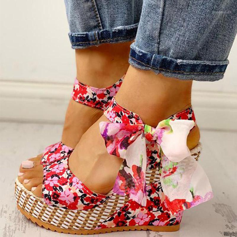 

New Ladies Wedge Sandals Women Floral Bohemian Design High Heel Sandals Ankle Strap Open Toe Ladies Shoes Summer1, Black