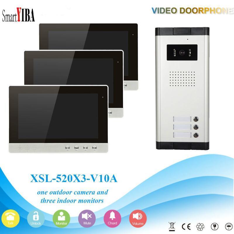 

SmartYIBA Wired New 10" TFT LCD Screen Video Door phone Intercom System With 1 Night Vision Door bell Camera + 3 Monitors1