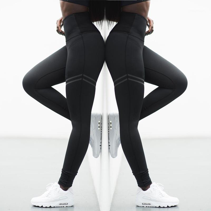 

2020 New Style Double Stripes HIgh Waist Yoga Pants Seamless Elastic Sport Fitness Pants Sexy Seamless Running Exercise Leggings1, Black