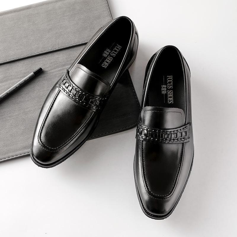 

New Genuine Leather Shoes Black Slip-On Dress Shoes Men Elegant Black Brown Business Office Wedding Suit Social Formal 441