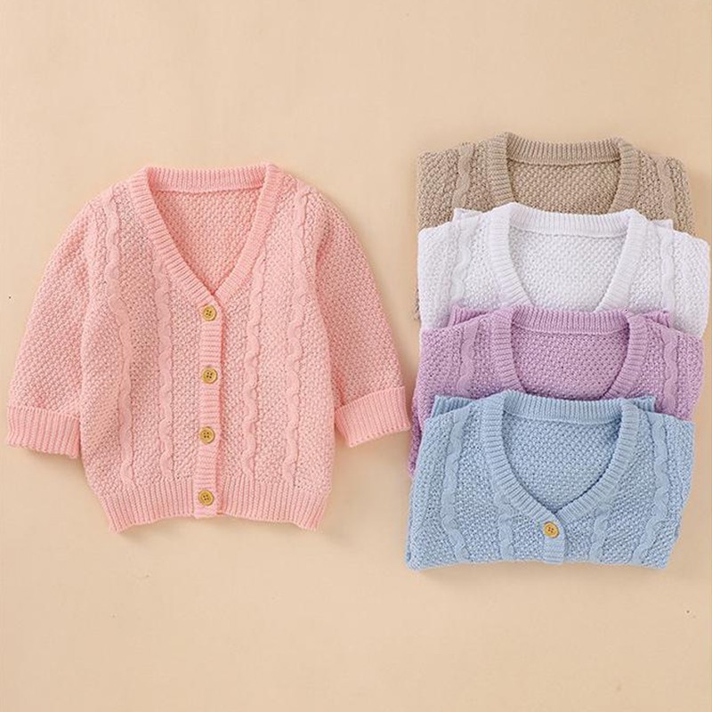

New 2021 Spring Clothing Baby Boys Girls Knit Cotton Tops Newborn Knitted Cardigan Sweater Kids Clothes Pjyh, 82w666camel