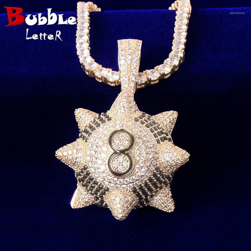 

Gold Color Spherical Pendant Necklaces With Tennis Chain Bling Black Cubic Zircon Men's Hip hop Rokas Jewelry1