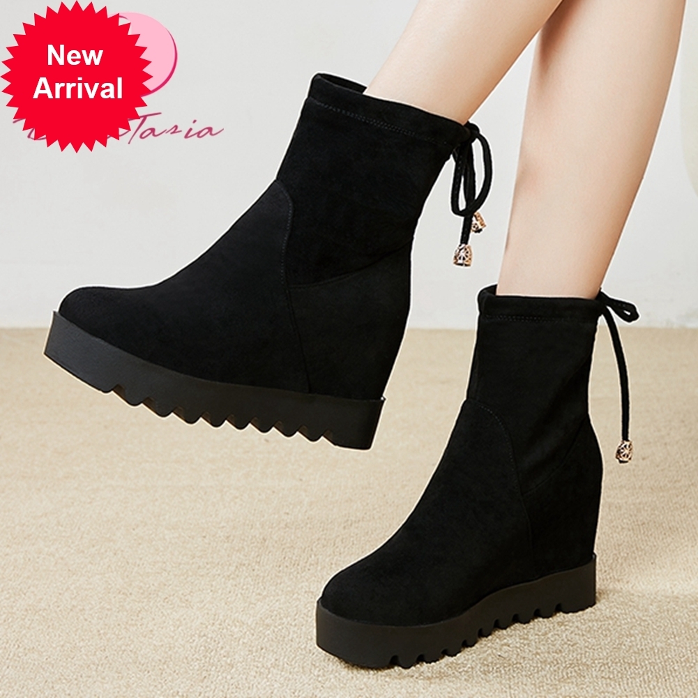 

2021 The New Size Large 31-43 Female Height Growing Ankle Thick Boots High Heels Women's Shoes, Apricot