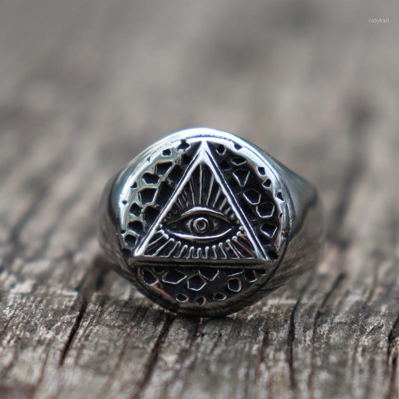 

Cluster Rings Vintage Illuminati Eye Of Providence Biker Mens Masonic Stainless Steel Ring Punk Jewelry1