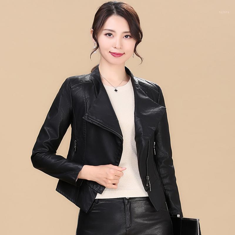 

2021 spring and autumn new leather women's short Korean slim standing collar sheep leather jacket1, As pic