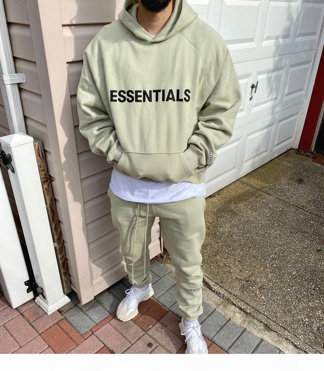 

FOG Fear of God Essentials SS20 Pullover Hoodie 3D Silicon Applique Front Logo Fleece Hoodie Casual Oversize Sweatshirt Hip Hop Streetwear, Beige