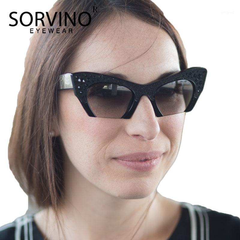 

Sunglasses SORVINO Retrp Semi-rim Cat Eye Women Designer 90s Geometric Half Frame Cateye Sun Glasses Shades SP831