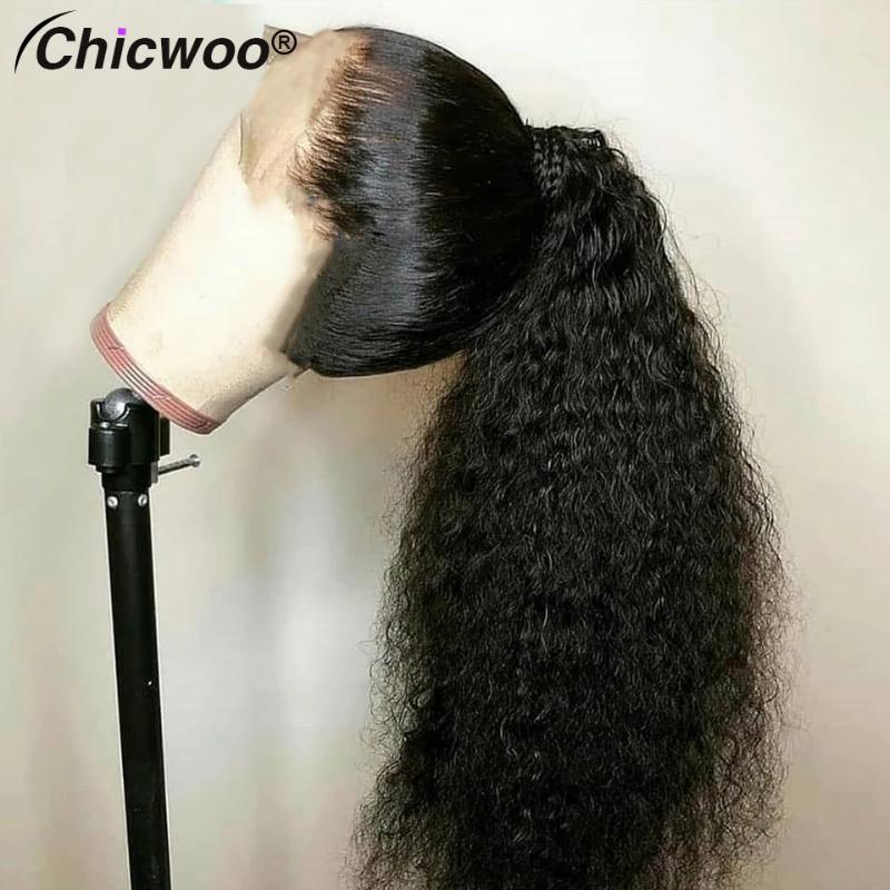 

Chicwoo Hair Curly Lace Front Human Hair Wigs For Women 13X4 Lace Frontal Wig 8-32 Malaysian Curly Closure Wig Pre Plucked, Natural color