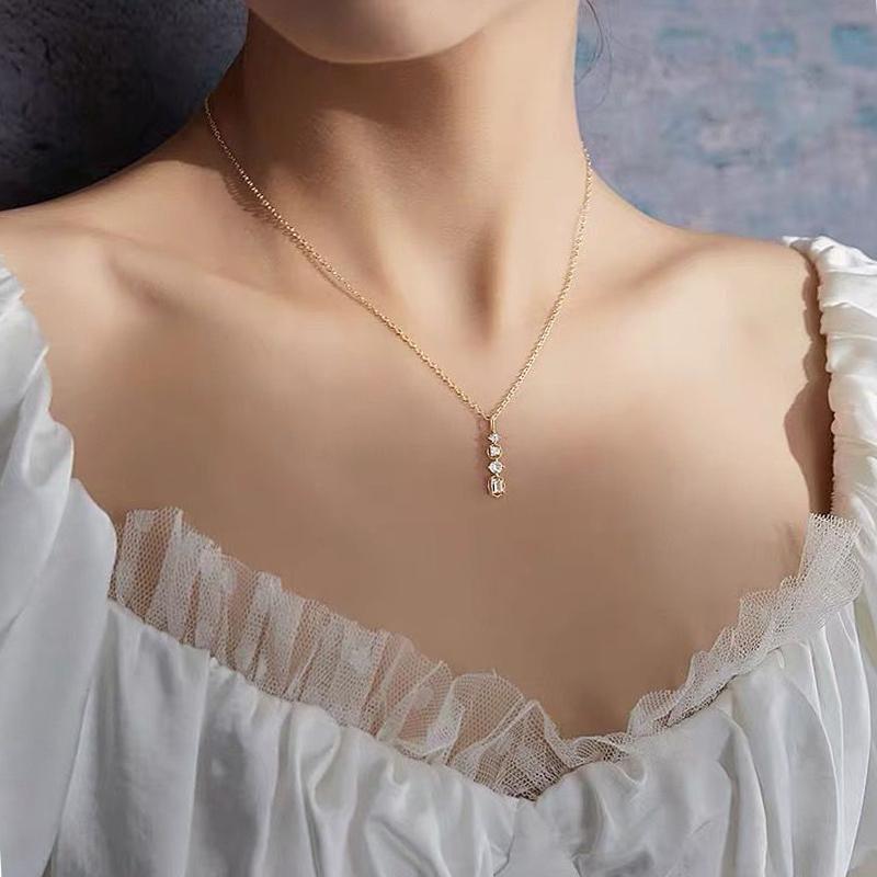 

New 925 Sterling Silver Geometric Necklace Shiny Zircon Retro Pendant Personality Clavicle Chain Woman Birthday Gift jewelry