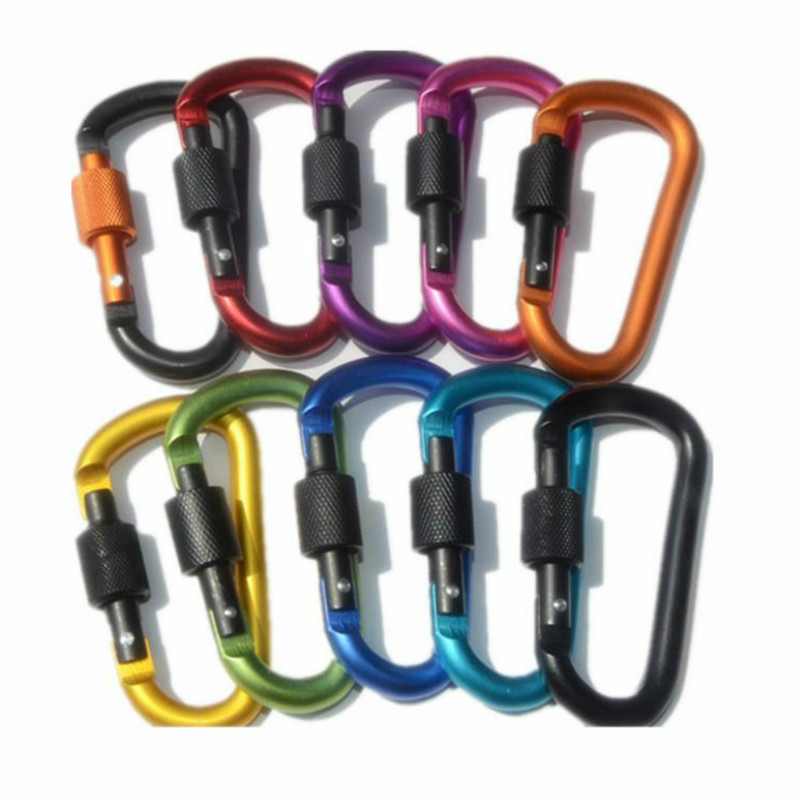 

Thickened diameter 8CM Colorful Aluminum Alloy D Styles Climbing Button With Lock Carabiner Keychain Hanging Hook Camping DLH056